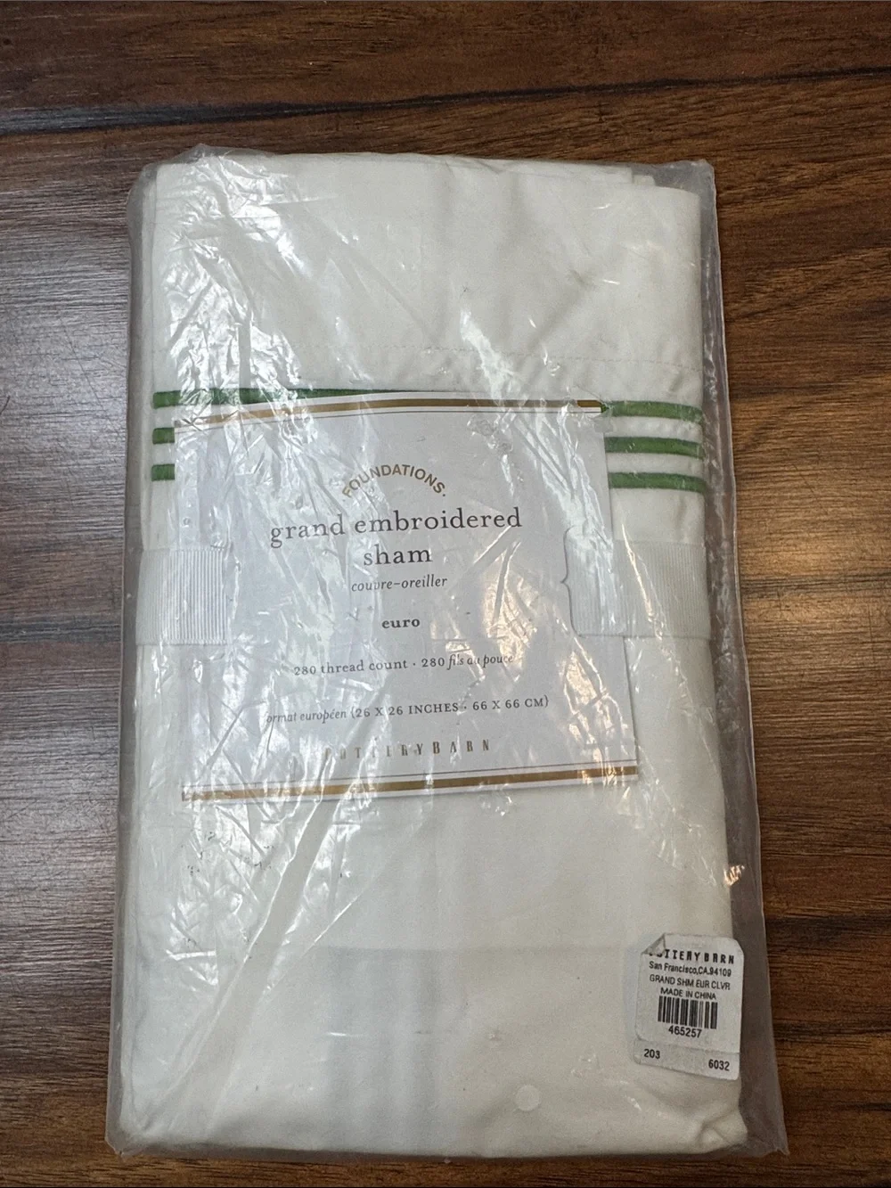 Pottery Barn Grand Embroidered Euro Sham White Green 26x26 New